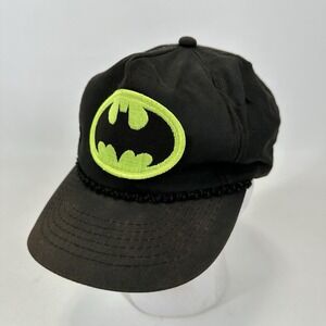 Batman DC Comics Black Vintage 90's Snapback Trucker Rope Hat Neon Green Logo